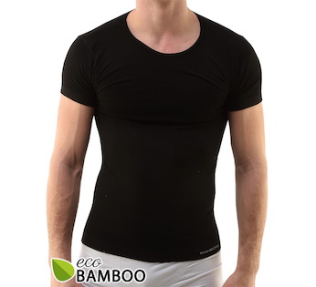 GINA pánské tričko s krátkým rukávem, krátký rukáv, bezešvé, jednobarevné Eco Bamboo 58006P  - černá  L/XL